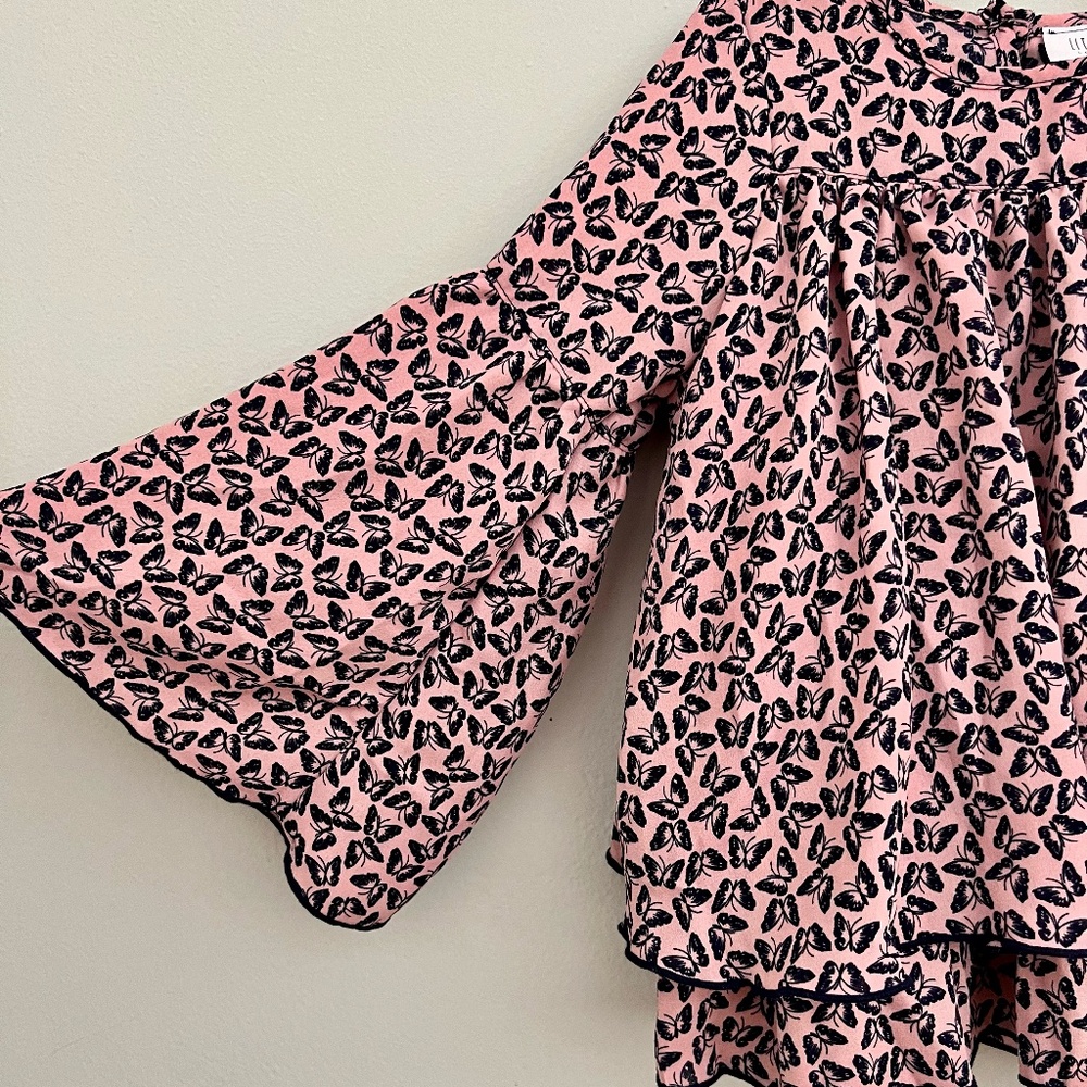 Little Mass 3T Flowy 2 tiered tunic with Bell Sleeve and Butterfly Print